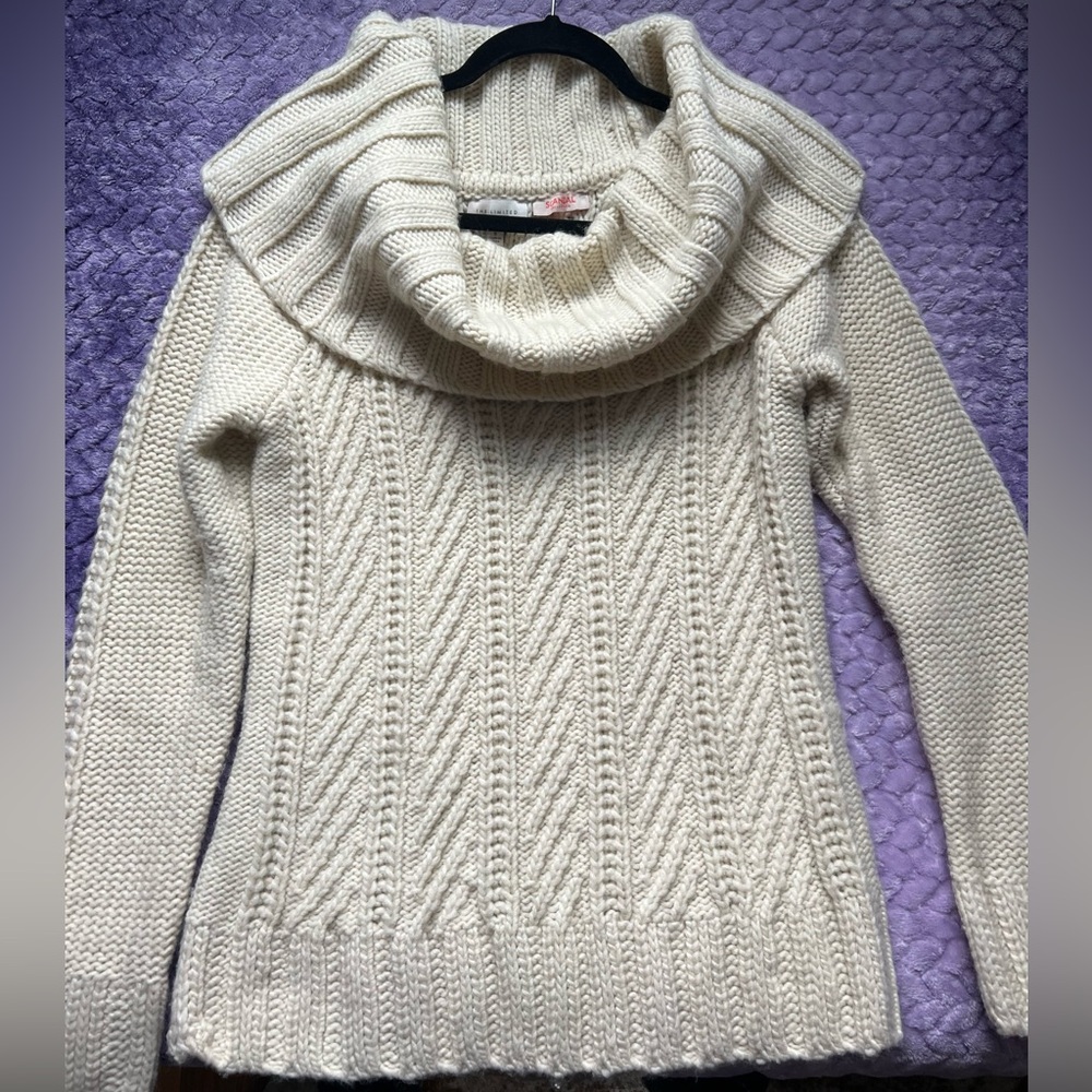 The Limited Cream Cable-Knit Cowl Neck Sweater